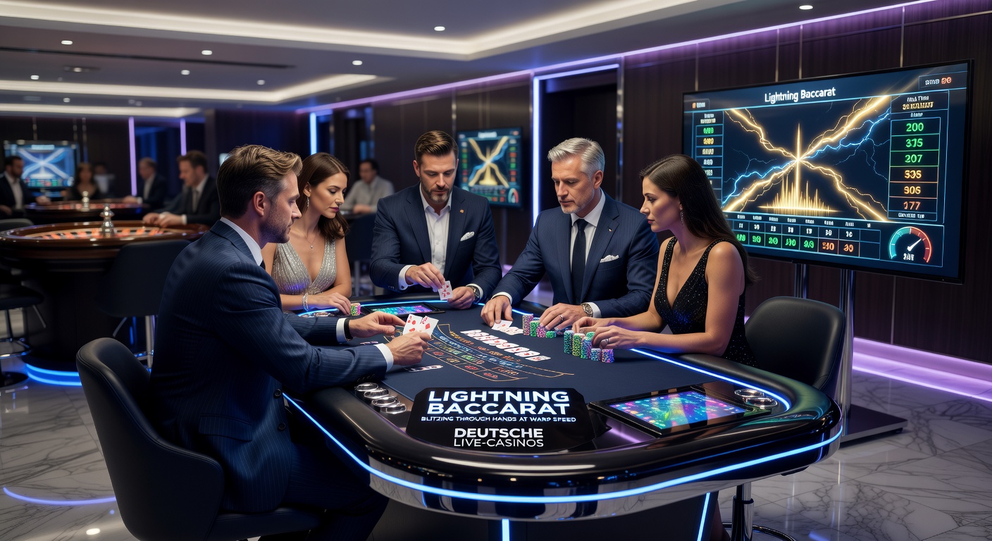Live-Dealerin bei einer Lightning Baccarat Runde mit aktiven Multiplikatoren und schnellem Kartengeben in einem deutschen Online-Casino