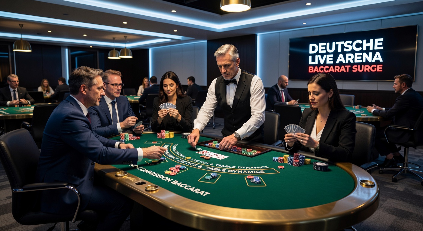Live-Tisch mit No-Commission Baccarat in einem deutschen Online-Casino, Dealer verteilt Karten vor Spielern